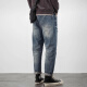 Pantalones de moda de moda Hombres sueltos de primavera y jeans rasgados de verano Hombres retro de la calle Americana gran tamaño de pie de pie pequeño pantalones azules 32 [145-160jin [Jin equivale a 0.5 kg]]