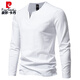 Pierre Cardin Henry heavyweight men's long-sleeved T-shirt with spring and autumn slim casual v-neck solid color bottoming shirt clothes top dark gray L