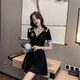 堂峻夜场性感女装显瘦夜店性感连衣裙洗浴按摩短裙连衣裙技师工 黑色[726款] XL建议110-120斤
