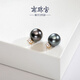 Nanzhu Palace 18K gold inlaid Tahitian black pearl pendant, nearly round, strong light, female model, princess style, 18K gold base, 11.0-12.0mm