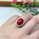 Sanskrit-made natural coral cabochon, simple and versatile ring, sterling silver inlaid with live mouth design, coral ring 99642