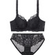 Eve Show adjustable underwear bra set lace sexy bra thin cup push-up non-sponge 3680 gray 85B with XL thin cup 1.0CM