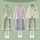 Yoyo one (Yoyo one) girls dress autumn and winter suit children 2025 new Chinese Hanfu big children spring and autumn national style horse face skirt 4907 beige + 4411 green without velvet 140