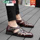 Katile Crocodile Classic Three Sandals de cuero Menores Fotos de cuero marrón para hombres Pies transpirable de la cabeza hueca sin encaje H9195 Negro 38
