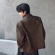 Poum American Retro Motorradanzug Leder Jacke Männer Frühling Mode hübsche Jacke Lose Casual Modemarkjacke Männer Qyrj-G141 Brown XL
