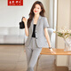 Dream Yiren short-sleeved suit for women summer thin high-end professional OL commuting temperament business formal suit for women gray suit + pants (black suspenders) XL