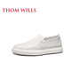 THOM WILLS casual loafer shoes men's leather shoes cowhide black board shoes lazy shoes comfortable men's shoes summer white calf G882 size 41 /7.5
