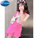 
A 21 FUNB Girls Overalls Summer 2025 New Little Girls Summer Fashion Internet Celebrity Dopamine Wearing Style Children's Summer Medium and Large Children's Set (Love Vest + Overalls) + Rabbit (130 cm