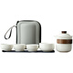 Yi Nian Fangyuan Suet Jade White Porcelain Kung Fu Tea Set with Tea Tray B&B Hotel Ceramic Teapot Tea Cup Hand-held Pot Simple Ink Style One Pot Three Cups + Black Square Plate + Bag