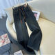 GOCHIEI elastic waist jeans for women in spring and autumn 2025 new high-waist loose straight pants casual large size narrow wide-leg pants 1105 light blue S 80-95