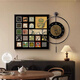 
Huaixue Middle Style Bailian Restaurant Decorative Painting LED Lights with Clocks and Watches Combination Mural Retro Style Dining Table Background Wall Hanging Painting K12806/PB57 Painting 80*80+Diameter 60 Crystal porcelain metal black frame/power bank + remote control