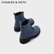 CHARLES/KEITH side zipper lace-up Martin boots for women CK1-90380151 Blue 36