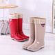 Frauen mit hohem Röhrenregen mit mittleren Röhrchen Wasserstiefeln Wasserschuhe plus Samt-Rutsch-Gummi-Schuhe überschuhten modische hochröhren-Regenstiefel Winter warm 317 High-Tube-Khaki plus Samt 37