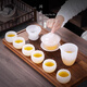 Glaze tea set combination, white jade tea cup, home gift, jade porcelain kung fu tureen teapot, complete gift box gift, pure white glazed jade porcelain set, safe packaging, 1 tureen + 1 fair + 1 tea drain set + 6 tea cups