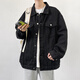 Dingfengbaoluo casual workwear denim jacket men's autumn and winter casual loose retro lapel versatile jacket HL38 black XL