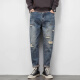 Pantalones de moda de moda Hombres sueltos de primavera y jeans rasgados de verano Hombres retro de la calle Americana gran tamaño de pie de pie pequeño pantalones azules 32 [145-160jin [Jin equivale a 0.5 kg]]