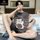 莫代尔夏季男款睡衣纯棉短袖卡通青少年男士夏天薄款大码学生家居服套装 WB1343# 小码 M 码【155高/75-85斤重】