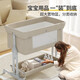 Trimigo (Thaimei Gao) baby cot spliced ​​large bed foldable newborn cot baby cot moveable baby shaker with diaper table khaki diaper table + mattress + mattress + mosquito net pillow spliced ​​large bed baby foldable bed moveable