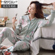 Modal Pyjamas Frauen reines Baumwollwäschelfrühling, Herbst- und Winter-Strickjacke große Größe Lose Mutter im mittleren Altershaus Kleidung Dünner Set C9906 Dunkelgrüner XL (Empfohlen 120-140jin [Jin gleich 0,5 kg]))