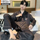 Modal Light Luxury Pyjamas für Männer Frühling und Herbst Sommereis, dünne Seide Langarmhose Lose großer Seide 2025 Neues Set 838# V-förmiger Bären-Mist Gray [grau Seide] XL [120-150jin [Jin gleich 0,5 kg]]]