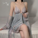 
French romantic lace suspender nightgown for women with autumn and winter chest pad underwear sexy sexy pajamas P3886 shrimp powder robe + belt All size