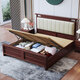 Cama Yuyang Nueva cama de madera maciza de madera maciza de estilo negro 1.8m 2m Bed de dormitorio Bed 9904# Bed de madera Wujin [联文] 1.5*2.0m [Tablero de cama silenciosa]