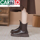卡帝乐鳄鱼（CARTELO）全真皮棕色切尔西短靴女厚底2025年春秋烟筒靴英伦风马丁靴 黑色单里 37