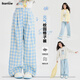 I.Karnow Girls 'Wide-Bein Hosen Sommer- und Herbst 2025 Neue Style Girls' Big Children's Clothing Mode Blue Plaid Hosen Kinder lässig gerade Hosen 15266 Blau + 15260 Grau 120