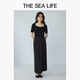 THE SEA LIFE半裙女欧海一生 冰丝半身裙2025春开衩松紧腰黑色长裙XC15265 黑法师 S