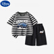 Disney boys suit summer new children's cotton t-shirt shorts suit large children's striped short-sleeved sports pants two-piece set DDB13688 gray + N11762K black 120 cm height 110-120 cm Age 6-7 years old