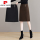 Pierre Cardin Woolen Skirt Women's Spring Autumn and Winter A-Line Medium Short Skirt High Waist Slimming Hip Skirt Temperament One Step Skirt 2 Brown 2XL Recommended 125-135Jin Jin is equal to 0.5 kg