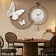 Little Painting Clock, Wasabi Wind, Schmetterlingswanduhr, Schwarz, Weiß und graues Restaurant Dekoration Malerei, High-End-Abstrakte Wohnzimmeruhr Hängende Wand VERSATILE ZP4877+ZP4878 [Schmetterlingsuhr Malerei] 28 Zoll Malerei 70*70+Uhr 70*70 Goldrahmen