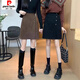 Pierre Cardin Large Size Corduroy Skirt Autumn and Winter Women's High Waist Irregular Mid Skirt Fat mm Slimming Belly Covering A-Line Skirt Short Skirt Brown M Recommended 90-100 Jin Jin equals 0.5 kg