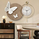 Little Painting Clock, Wasabi Wind, Schmetterlingswanduhr, Schwarz, Weiß und graues Restaurant Dekoration Malerei, High-End-Abstrakte Wohnzimmeruhr Hängende Wand VERSATILE ZP4877+ZP4878 [Schmetterlingsuhr Malerei] 28 Zoll Malerei 70*70+Uhr 70*70 Goldrahmen