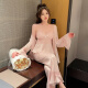 莫代尔春季性感带胸垫冰雪丝睡衣女2025新款长袖春夏家居服吊带三件套 9226-2豆沙色 【两件套】 M 【80-100斤】