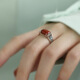 BOIGO925 Silver Tang Grass Pattern Southern Red Agate Square Ring Chinese Style Gift Adjustable Ring Jewelry Silver + Red One Size