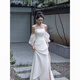 
Indulgent light wedding dress niche new style bride outfit wedding welcome tiara simple tube top evening dress temperament tube top XS