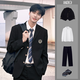 FANQI 18-year-old teenager high school student adult dress suit dk uniform men's suit loose trendy shoulder pad Japanese style black suit + white long shirt + trousers XL badge