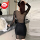 Die nis nachtclub im Internet Promi Weinbar Sexy Mesh Kleid mit einem kreuzen V-Ausschnitt Slim Longleved Hip Rock Black L (105-115jin [Jin ist gleich 0,5 kg]))