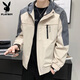 Playboy (PLAYBOY) jacket men's work jacket men's autumn and winter casual trendy brand men's hooded top black gray XL