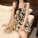 猫人感水墨画吊带睡衣女款夏季带胸垫云朵棉新款夏天家居服女 S48-9721-背心套-郁金香 M 【80-100斤】