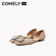 COMELY thick heel single shoes for women in summer shopping mall new versatile square buckle genuine leather flat-sole bag-toe sandals pink 37