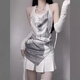 
Chaomengcheng American retro sexy hot girl fake two-piece sleeveless shirt for women in summer new tight outerwear vintage printed top XZ#9227 White S