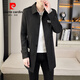 Pierre Cardin mid-length windbreaker for men 2026 spring and autumn Korean version slim trendy lapel thin coat youth handsome autumn wear black XL