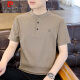 Pierre cardin short-sleeved men's summer thin Henry neck T-shirt men's trendy brand loose casual tops men's khaki XL
