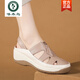 
Woodpecker 2025 summer new style sandals for women without tired feet and soft soles mother leather shoes genuine leather wedge women's shoes breathable shoes 688丨Bei white 39