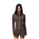 FDR official store quick-drying long-sleeved sports cycling jersey cardigan jacket for women spring zipper slim fit top coffee color S
