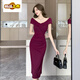 Das Temperament aus erster Hand und die berühmte Dame ist super schön mit Stil. Das hochwertige exquisite Bankettabendkleid ist ein schlanker Hüftrock. Ärmelloses lila-rot s