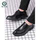 
Woodpecker leather shoes men's Korean style business spring and summer casual breathable British odor-proof inner height-enhancing formal wear wedding groom shoes black 9928 44
