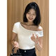 Slanted shoulders, one-length neck short-sleeved T-shirt for women, slim and fashionable short cotton hot girl chic front shoulder top T-shirt summer 962 white S [recommended 80-90Jin [Jin equals 0.5 kg]]
